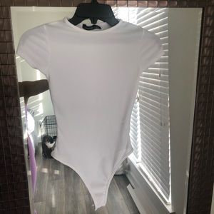 Boohoo Brand: White, ribbed, short sleeve bodysuit